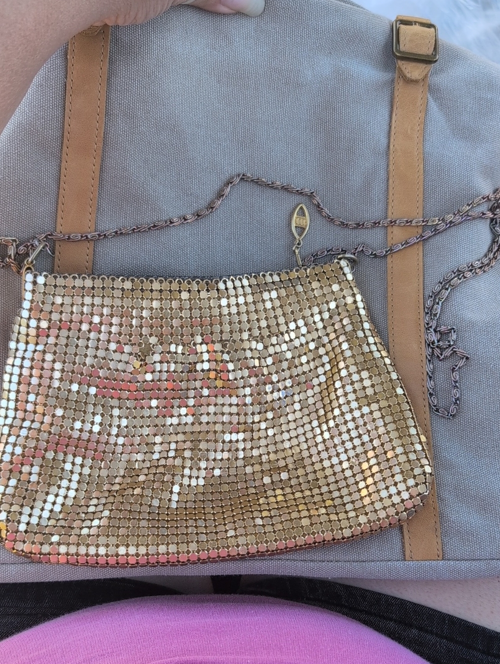 Vintage Pacific Connections Gold Sequined Chain Crossbody Bag